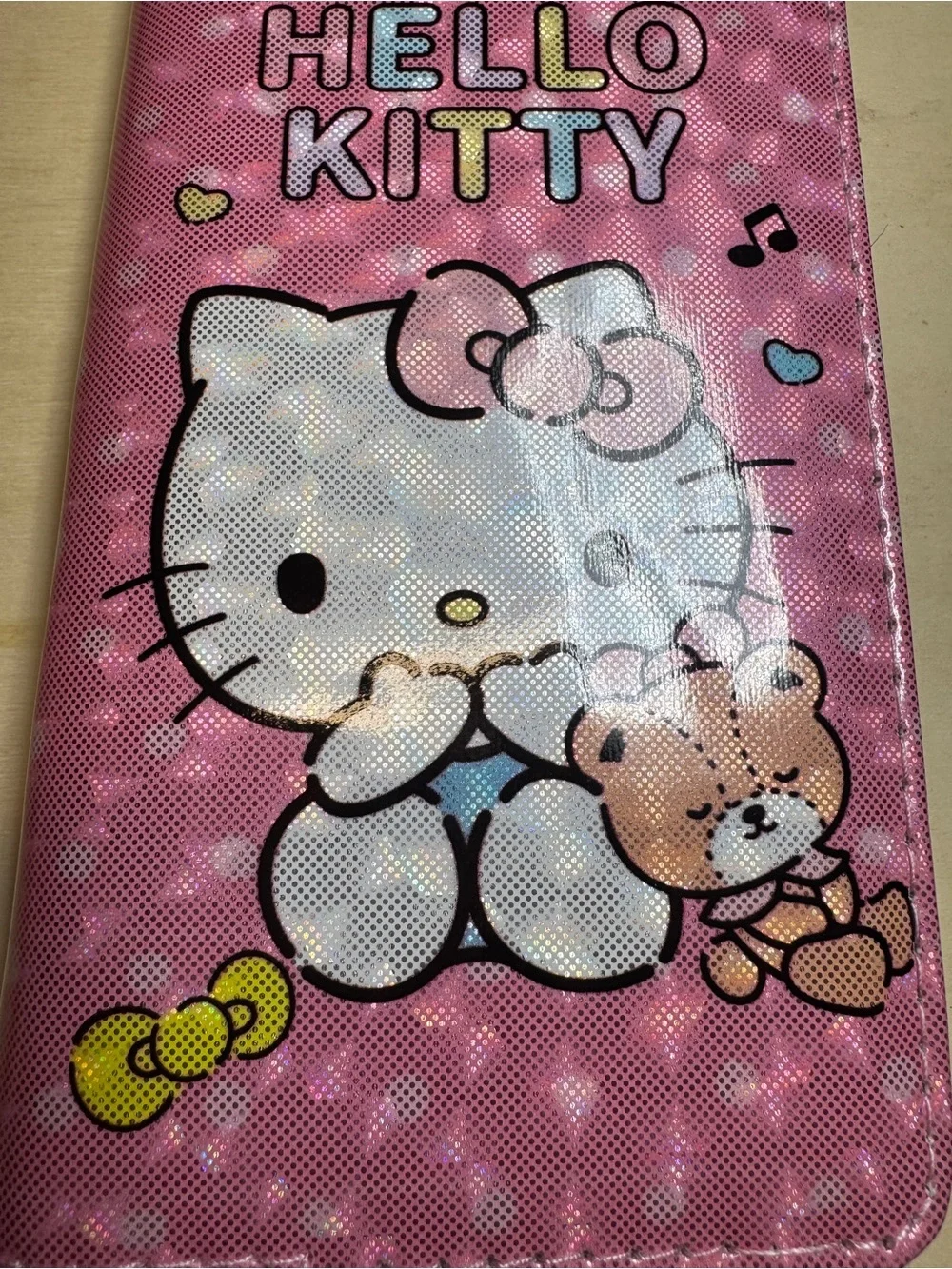 Holographic Hello Kitty Pink Zip Wallet with Bear Accent NWT
